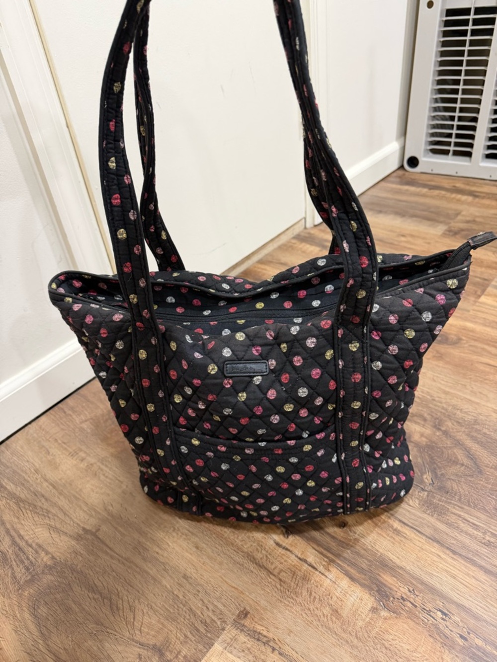 Vera Bradley Black Quilted Tote with Pink & Gold Dot Pattern